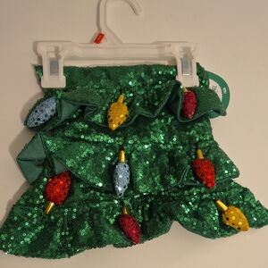 Festive Green Sequin Dog Skirt with Colorful Lights